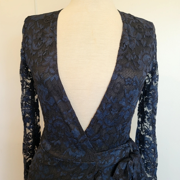 GANNI Flynn Lace V neck Wrap Ruffle and Lace Dress - Picture 11 of 16